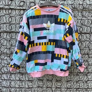 Adidas Pastel Geometric Color Bar Graphic Crewneck Sweatshirt French Terry YXL